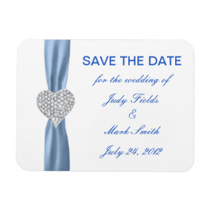 Diamond Heart Blue Wedding Save the Date Magnet