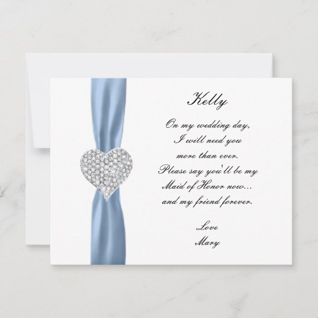 Diamond Heart Blue Wedding Trauzeugin Card Einladung (Vorderseite)