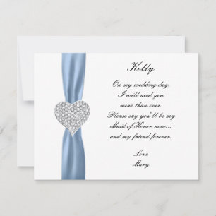 Diamond Heart Blue Wedding Trauzeugin Card Einladung