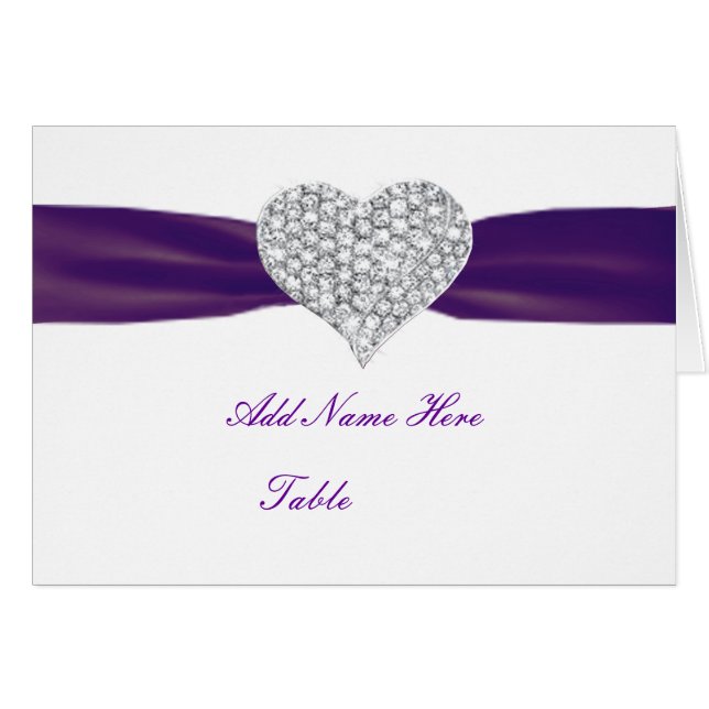 Diamond Heart Dark Lila Wedding Platzkarte (Vorderseite (Horizontal))