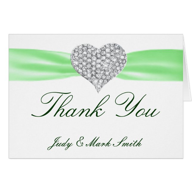 Diamond Heart Green Wedding Dankeschön Karte (Vorderseite (Horizontal))