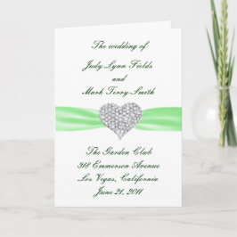 Diamond Heart Green Wedding Program Card Programm