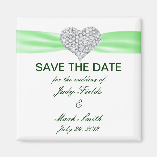 Diamond Heart Green Wedding Save the Date Magnet (Vorne)