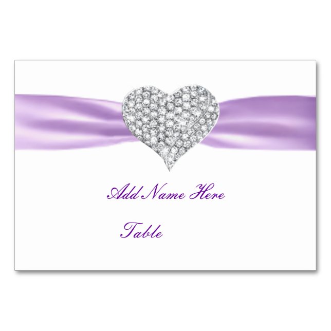 Diamond Heart Lila Hochzeitstisch Platzkarte Tischnummer (Vorderseite)