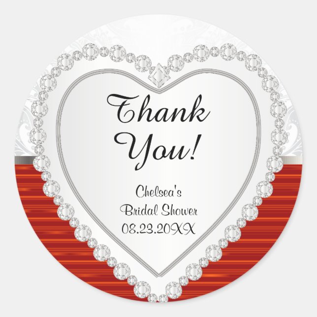 Diamond Heart on White and Red Background Runder Aufkleber (Vorderseite)