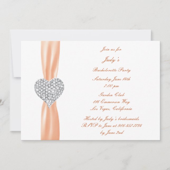 Diamond Heart Orange Junggeselinnen-Abschied Einla Einladung (Vorderseite)