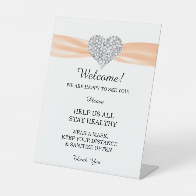 Diamond Heart Orange Ribbon Wedding Safety Sockelschild (Vorderseite)