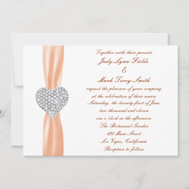 Diamond Heart Orange Wedding Einladung (Vorderseite)