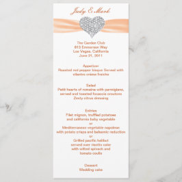 Diamond Heart Orange Wedding Menu Card Menükarte
