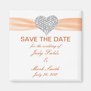 Diamond Heart Orange Wedding Save the Date Magnet