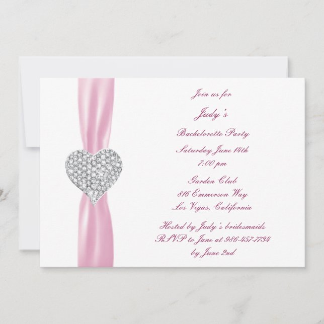 Diamond Heart Pink Junggeselinnen-Abschied Einladu Einladung (Vorderseite)
