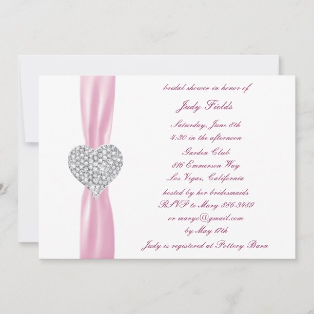 Diamond Heart Pink Wedding Brautparty Einladung (Vorderseite)
