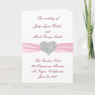 Diamond Heart Pink Wedding Program Card Programm