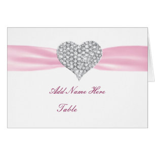 Diamond Heart Pink Wedding Table Platzkarte