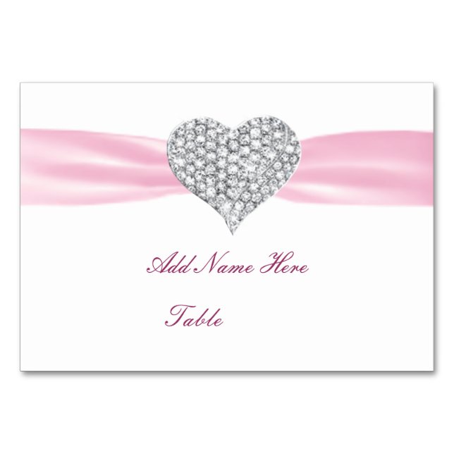 Diamond Heart Pink Wedding Table Platzkarte Tischnummer (Vorderseite)