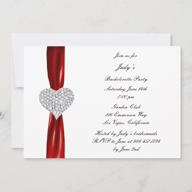 Diamond Heart Red Bachelorette Party Invitation (Devant)