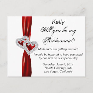 Diamond Heart Red Wedding Bridesmaid Card Einladung