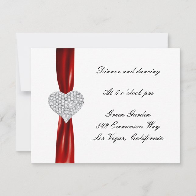 Diamond Heart Red Wedding Reception Card Einladung (Vorderseite)