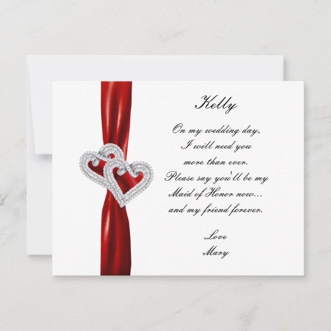 Diamond Heart Red Wedding Trauzeugin Card Einladung (Vorderseite)