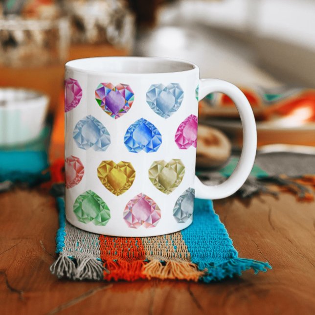 Diamond Heart Watercolor Muster Niedliche Pastel G Kaffeetasse (Von Creator hochgeladen)