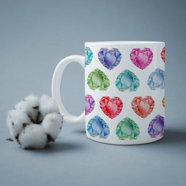Diamond Heart Watercolor Muster Niedliche Pastel G Kaffeetasse (Von Creator hochgeladen)
