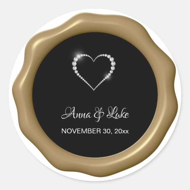 *~* Diamond Heart Wax Siegel Hochzeit Runder Aufkleber (Vorderseite)