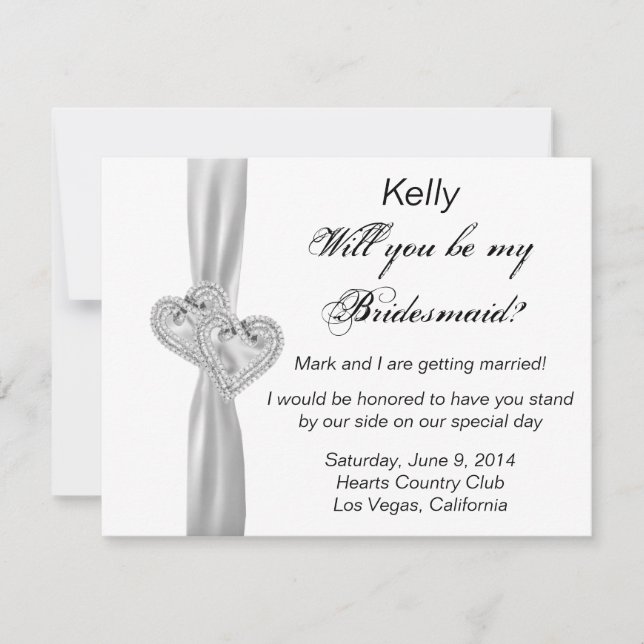 Diamond Heart White Wedding Bridesmaid Card Einladung (Vorderseite)