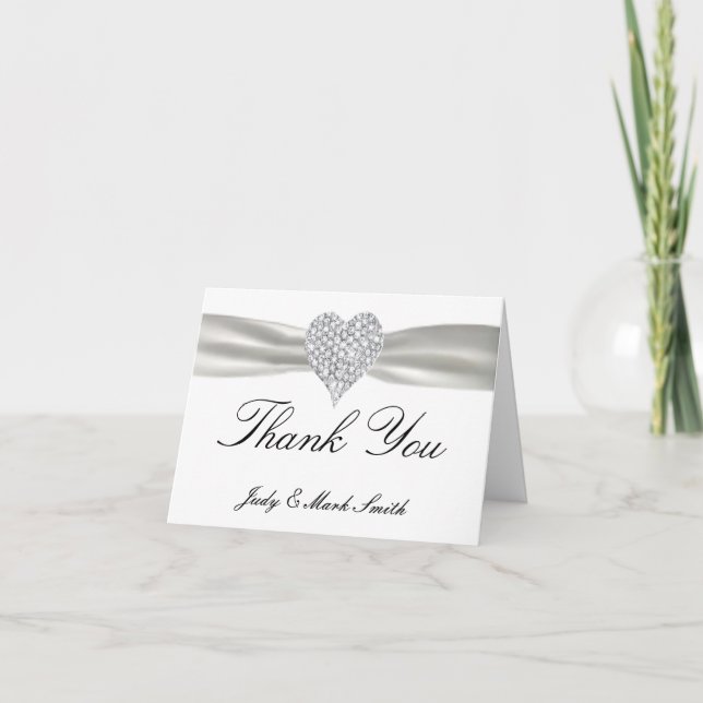 Diamond Heart White Wedding Dankeschön Karte (Vorderseite)