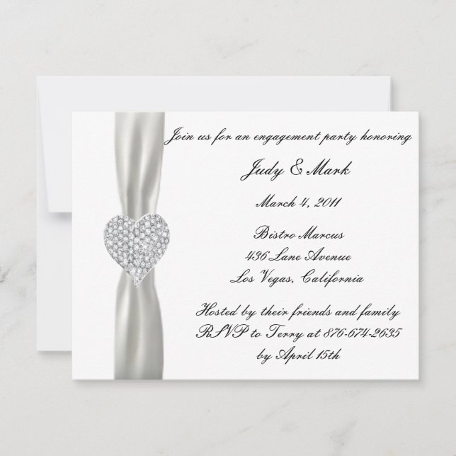 Diamond Heart White Wedding Engagement Party Invit Einladung (Vorderseite)