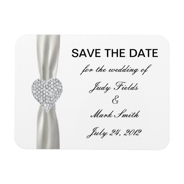 Diamond Heart White Wedding Save the Date Magnet (Horizontal)