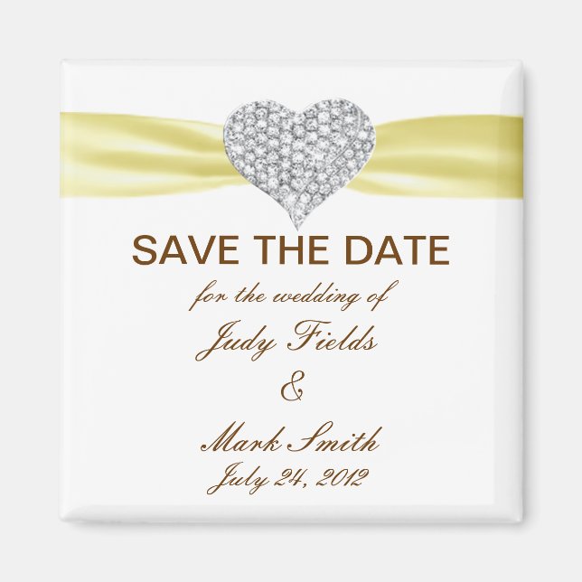 Diamond Heart Yellow Wedding Save the Date Magnet (Vorne)
