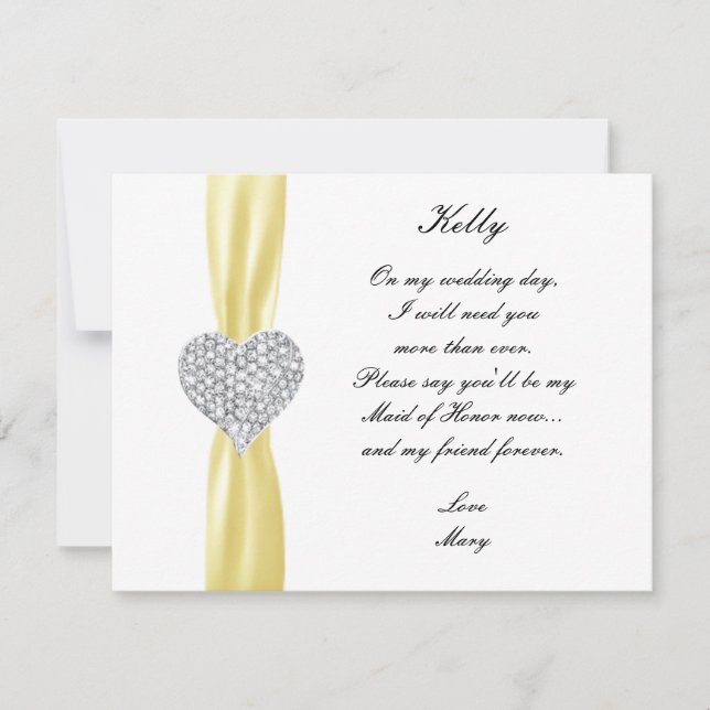 Diamond Heart Yellow Wedding Trauzeugin Card Einladung (Vorderseite)