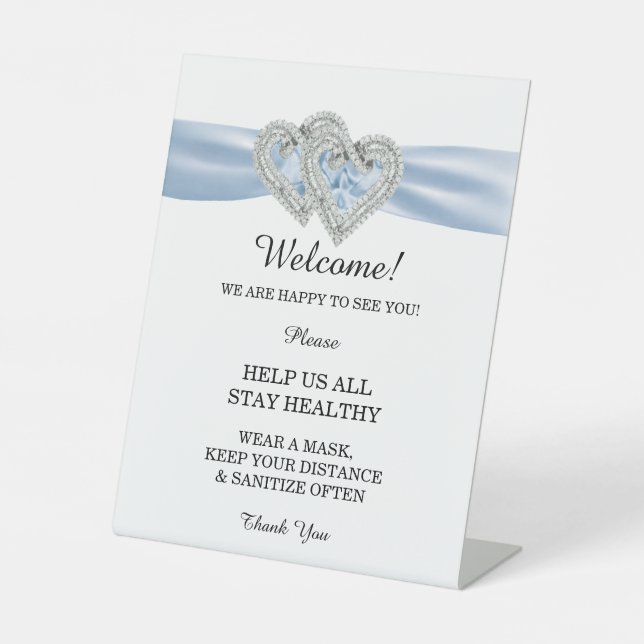 Diamond Hearts Blue Ribbon Wedding Safety Sockelschild (Vorderseite)