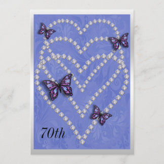 Diamond Hearts & Butterflies 70. Geburtstag Einladung