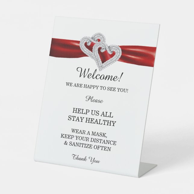 Diamond Hearts Red Ribbon Wedding Safety Sockelschild (Vorderseite)