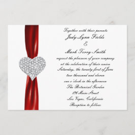Diamond Hearts Red Wedding Einladung