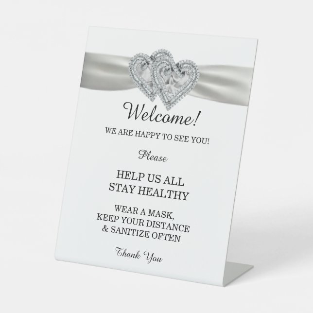 Diamond Hearts White Ribbon Wedding Safety Sockelschild (Vorderseite)