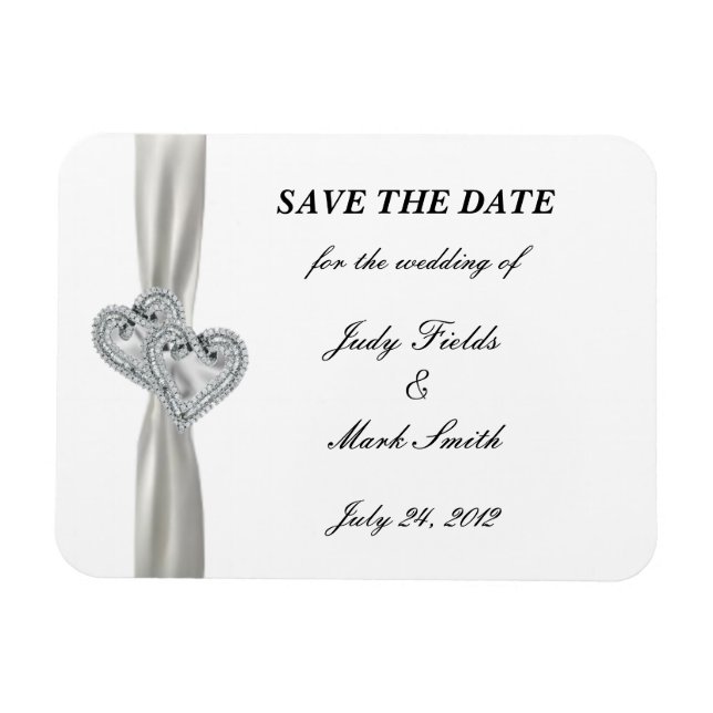 Diamond Hearts White Wedding speichern das Date Ma Magnet (Horizontal)