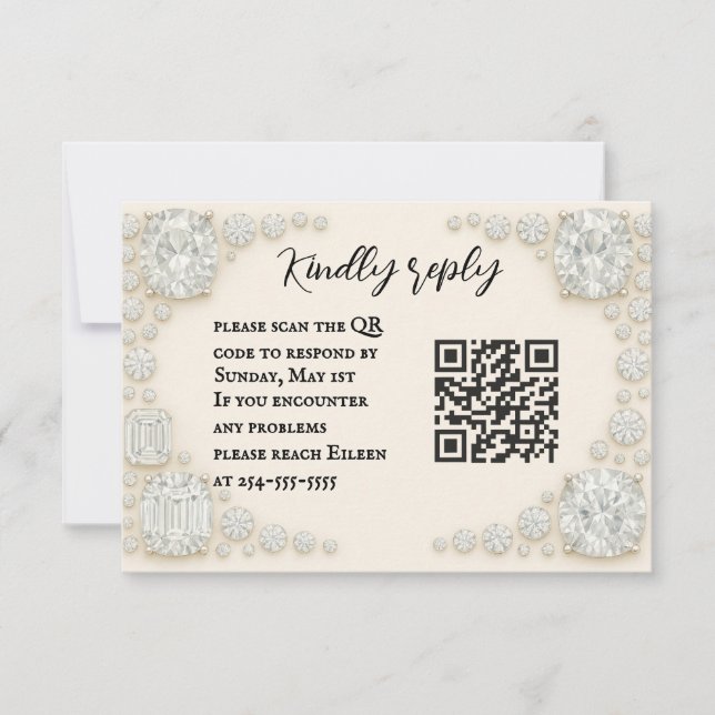 Diamond Heirloom QR Code Wedding RSVP Card Karte (Vorderseite)
