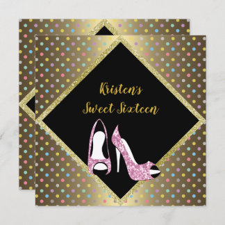 DIAMOND HIGH HEEL 16 . GEBURTSTAG SPOT Gold Einladung