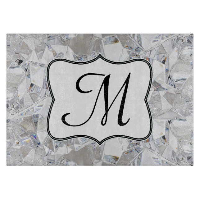 Diamond Ice Crystal Monogram Glass Cutting Board Schneidebrett (Vorderseite)