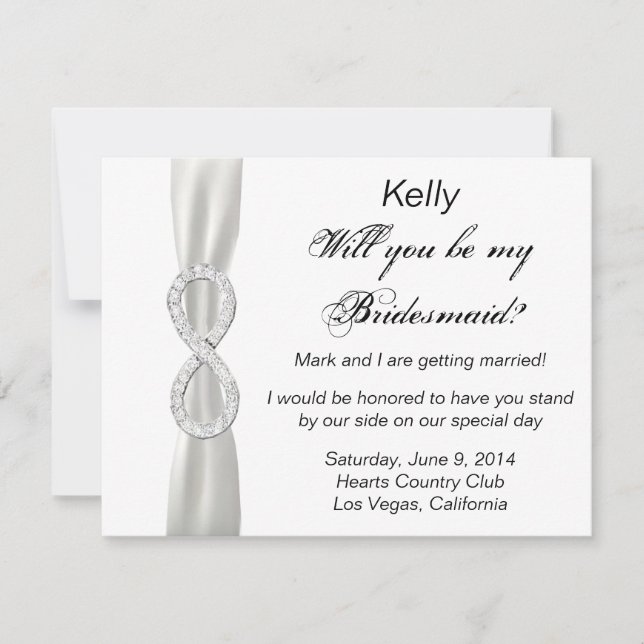 Diamond Infinity White Wedding Bridesmaid Card Einladung (Vorderseite)