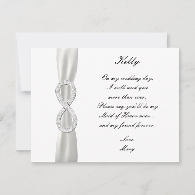Diamond Infinity White Wedding Trauzeugin Card Einladung (Vorderseite)