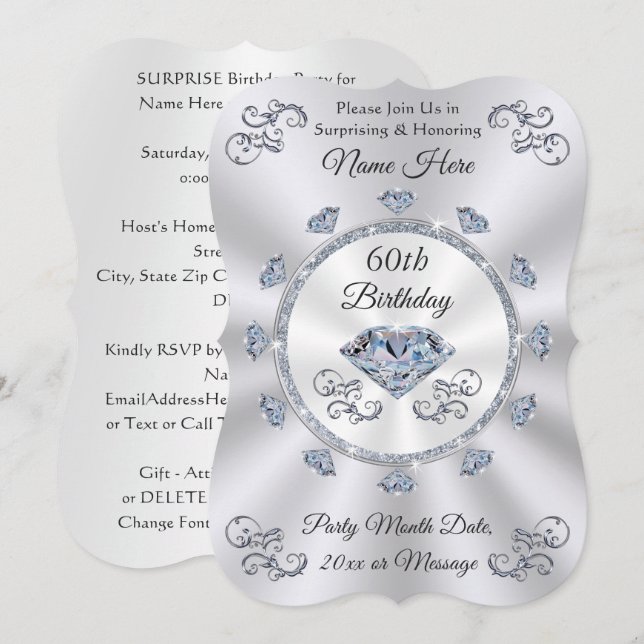 Diamond, Invitations personnalisées 60e anniversai (Devant / Derrière)