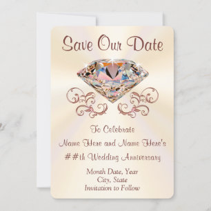 Diamond Jahrestag Speichern Sie die Datumskarten,  Save The Date