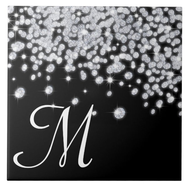 Diamond Jewels Jewelry Glitz Monogram Display Tile Fliese (Vorderseite)