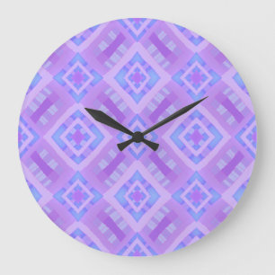 Diamond Karo Patchwork - Lilac Blue 1 Große Wanduhr
