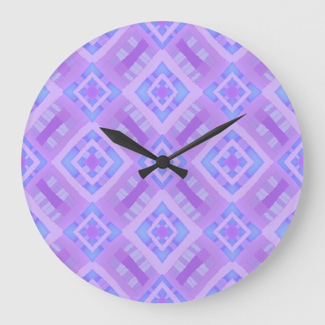 Diamond Karo Patchwork - Lilac Blue 1 Große Wanduhr (Vorderseite)