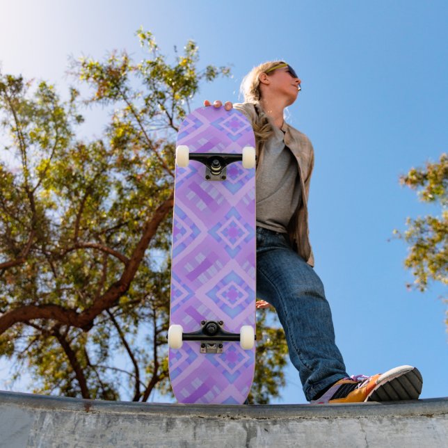 Diamond Karo Patchwork - Lilac Blue 1 Skateboard (Außenbereich 1)