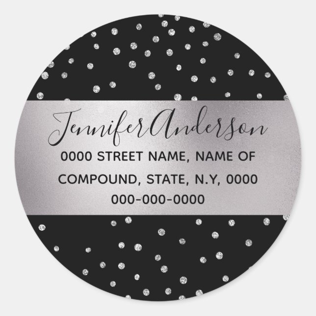 Diamond Konfetti Shimmer schwarz silber DIY Runder Aufkleber (Vorderseite)